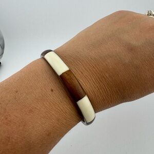 Wood and Ivory Cream‎ Bangle Bracelet